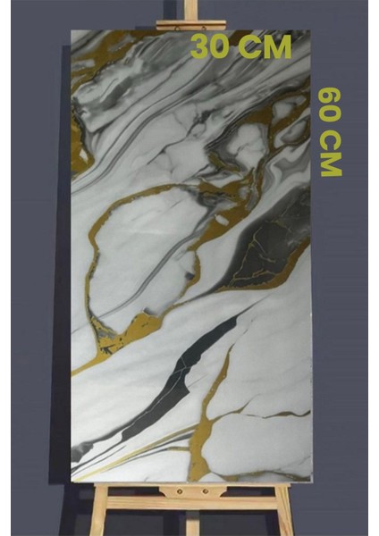 Luxury Kendinden Yapışkanlı Köpük 30X60 cm Beyaz Altın Mermer Desen Banyo Pvc Panel-Mr7 1 Adet