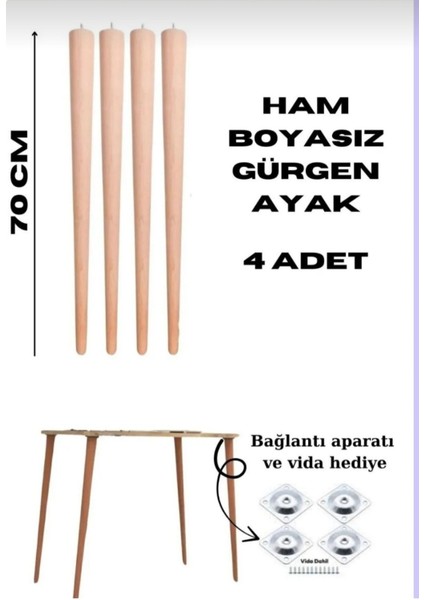 Luxury 70 cm Ahsap Konik Ayak 4 Lü (Aparatlar Dahildir) 1 Adet