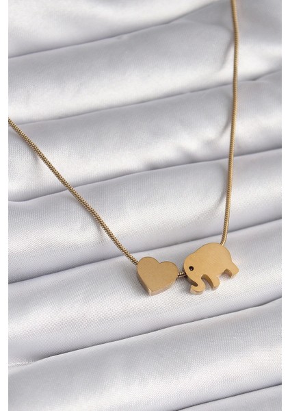 316L Çelik Gold Renk Fil Kalp Figürlü Kadın Kolye - TJ-BKO9421