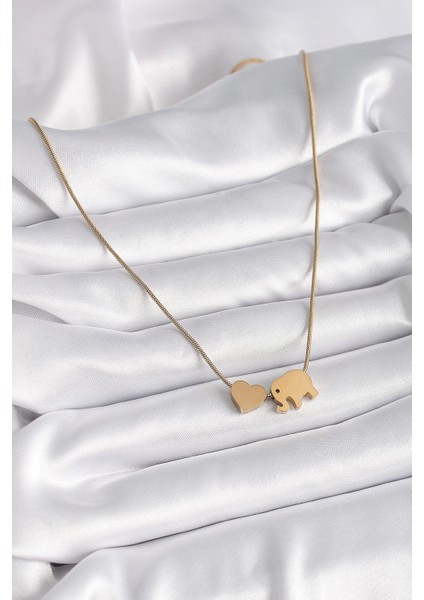 316L Çelik Gold Renk Fil Kalp Figürlü Kadın Kolye - TJ-BKO9421 fiyatları