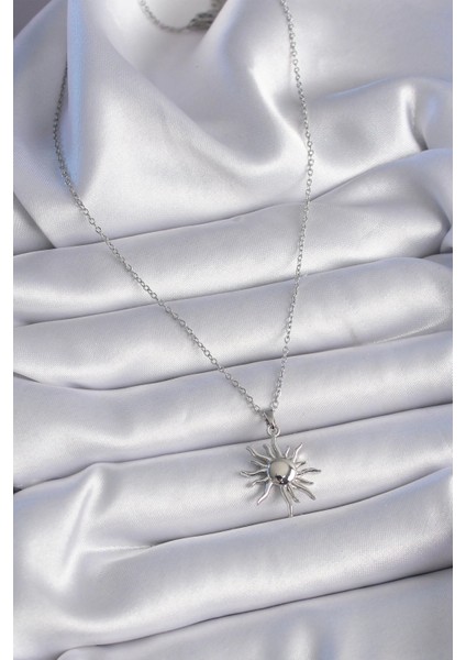 316L Çelik Gümüş Renk Zincir Güneş Figür Kadın Kolye - TJ-BKO9431 fiyatları