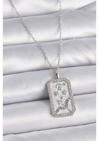 316L Çelik Gümüş Renk Zincir Yay Burcu Zirkon Taşlı Kadın Kolye - TJ-BKO9450