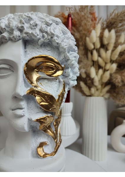 Dekoratif Gold Çiçek Detaylı Beyaz Hermes Büstü Biblo Obje fiyatları