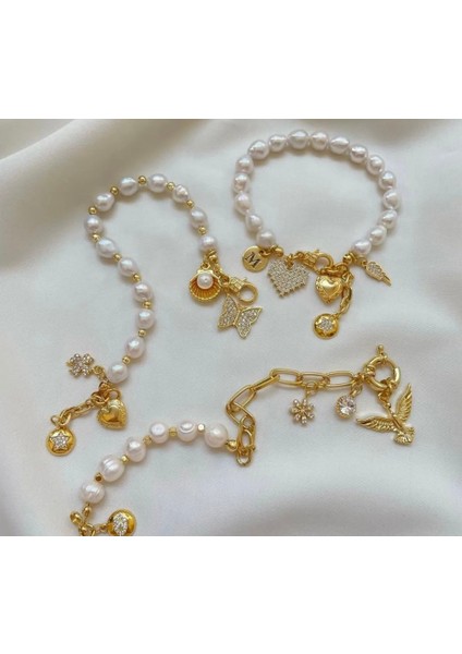 Anka Kuşu Charmlı Doğal Inci Bileklik modelleri