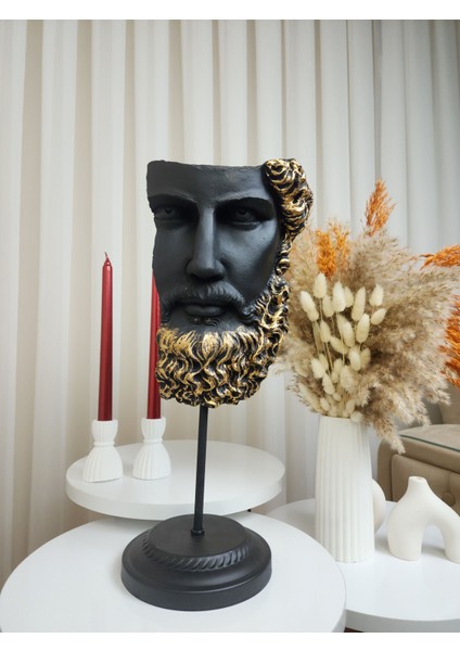 Dekoratif Gold Detaylı Zeus Heykel Biblo Obje