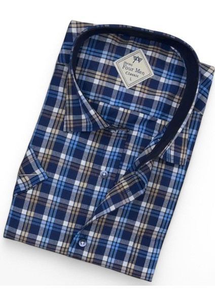 Pamuklu Klasik Kısa Kollu Lacivert Cepli Erkek Gömlek (Regular Kalıp) fiyatları