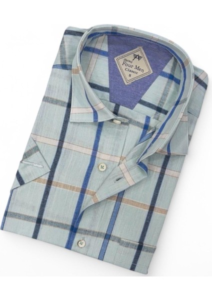 Pamuklu Klasik Kısa Kollu Açık Mavi Cepli Erkek Gömlek (Regular Kalıp) fiyatları