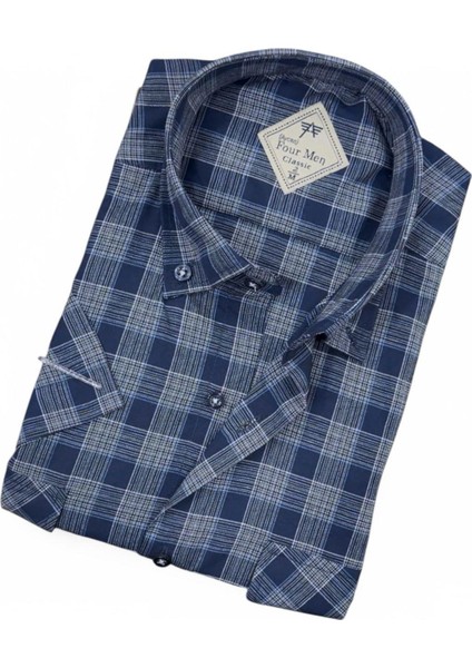 Pamuklu Klasik Kısa Kollu Lacivert Cepli Erkek Gömlek (Regular Kalıp) fiyatları