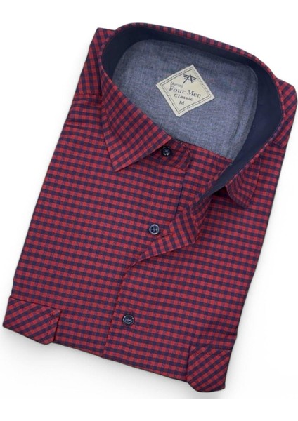Pamuklu Klasik Kısa Kollu Bordo Cepli Erkek Gömlek (Regular Kalıp) fiyatları