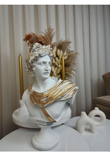 Dekoratif Gold Detaylı Apollo Büst Biblo Obje