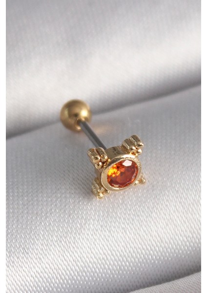 316L Çelik Gold Renk Turuncu Zirkon Taşlı Tragus Piercing - TJ-PR1270