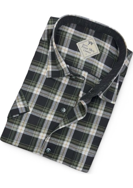 Pamuklu Klasik Kısa Kollu Siyah Cepli Erkek Gömlek (Regular Kalıp) fiyatları