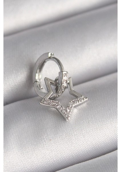 316L Çelik Gümüş Renk Zirkon Taşlı Sallantı Yıldız Model Tragus Piercing - TJ-PR1317