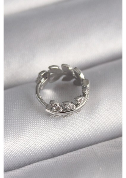 316L Çelik Gümüş Renk Zirkon Taşlı Yaprak Model Tragus Piercing - TJ-PR1303