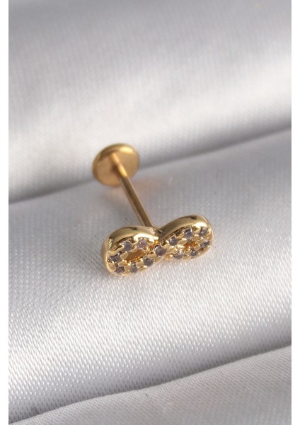 316L Çelik Gold Renk Zirkon Taşlı Sonsuzluk Model Tragus Piercing - TJ-PR1344