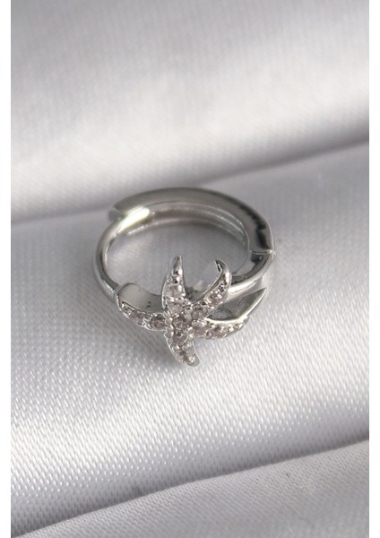 316L Çelik Gümüş Renk Zirkon Taşlı Deniz Yıldızı Model Tragus Piercing - TJ-PR1319