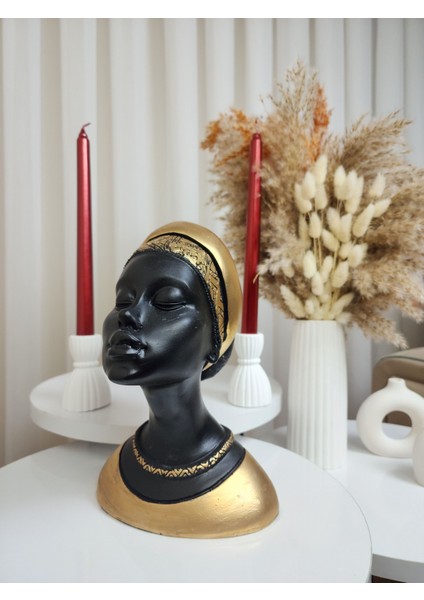 Dekoratif Gold Detaylı Siyah Eşarplı Kız Biblo Obje modelleri