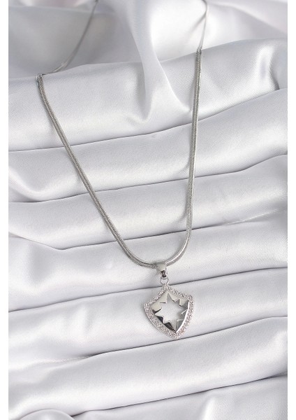 316L Çelik Gümüş Renk Italyan Zincir Zirkon Taşlı Kutup Yıldızı Işleme Model Kadın Kolye - TJ-BKO9535 fiyatları