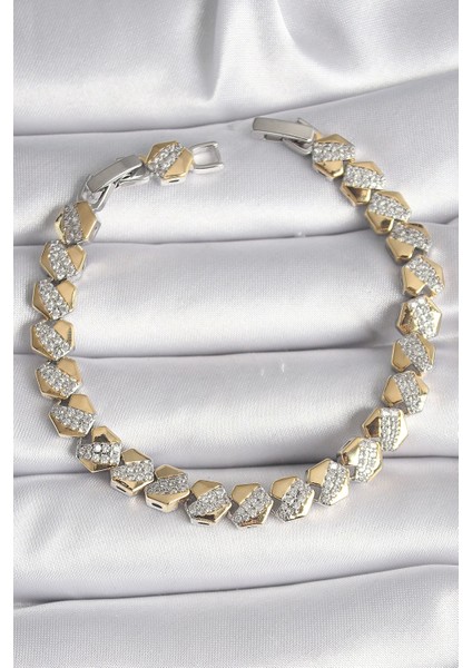 Pirinç Mix Renk Kalp Model Zirkon Taşlı Vıp Seri Kadın Bileklik - TJ-BB6494