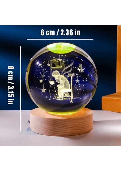 Kişiye Özel Işıklı Ahşap Kaideli Küçük Prens Temalı Cam Küre 8*6 cm fiyatları