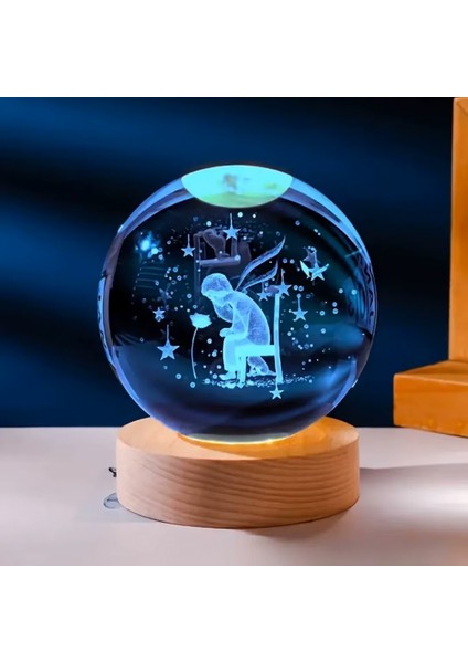 Kişiye Özel Işıklı Ahşap Kaideli Küçük Prens Temalı Cam Küre 8*6 cm modelleri