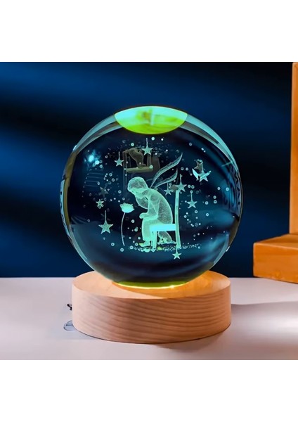 Kişiye Özel Işıklı Ahşap Kaideli Küçük Prens Temalı Cam Küre 8*6 cm fırsatları