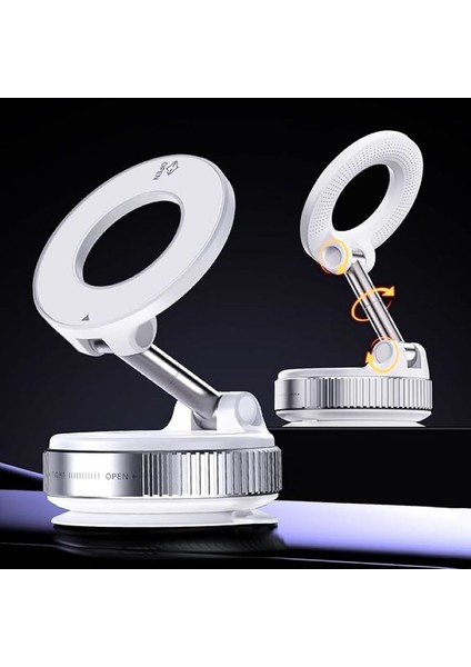 Manyetik Güçlü Açılı Vakumlu Mıknatıslı Araç Telefon Tutucu Cam Ayna Araba Araç Tutucu 360° Beyaz