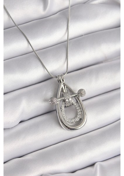 316L Çelik Gümüş Renk Zirkon Taşlı Damla Model Kadın Kolye - TJ-BKO9606