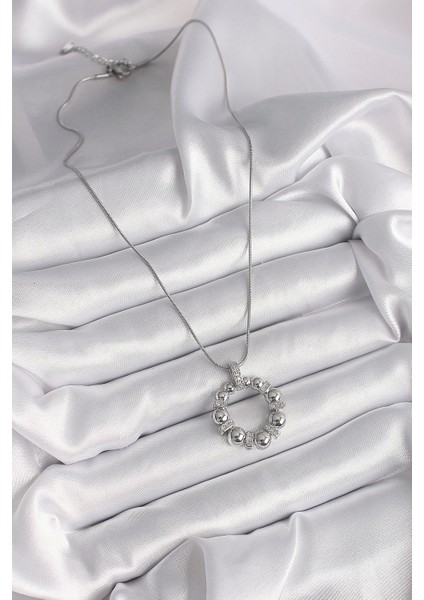 316L Çelik Gümüş Renk Zincir Zirkon Taş Detaylı Bombeli Halka Model Kadın Kolye - TJ-BKO9604 fiyatları