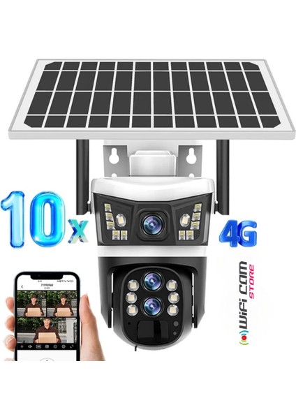 4g Çift Kameralı 3 Lensli 10X Hibrit Zoom Solar Kamera Geneş Enerjili Kamera
