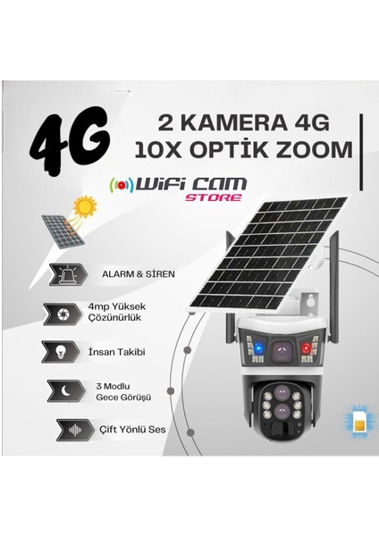4g Çift Kameralı 3 Lensli 10X Hibrit Zoom Solar Kamera Geneş Enerjili Kamera