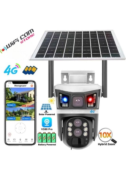 4g Çift Kameralı 3 Lensli 10X Hibrit Zoom Solar Kamera Geneş Enerjili Kamera