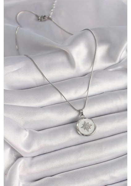 316L Çelik Gümüş Renk Zincir Beyaz Sedefli Zirkon Taşlı Yıldız Işleme Model Kadın Kolye - TJ-BKO9635 fiyatları