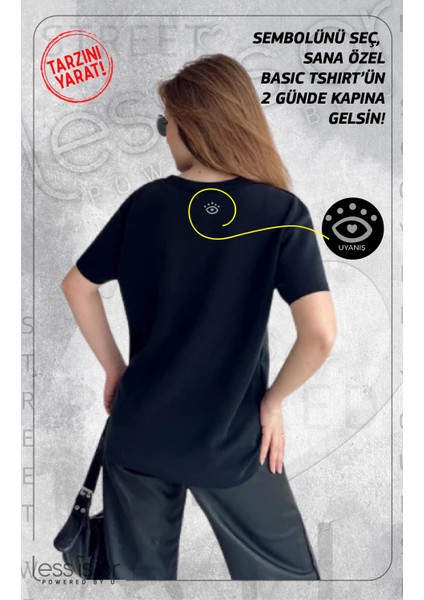 Kişiye Özel Bisiklet Yaka Siyah Basic Tshirt " Uğurlu Sembolünü Seç "