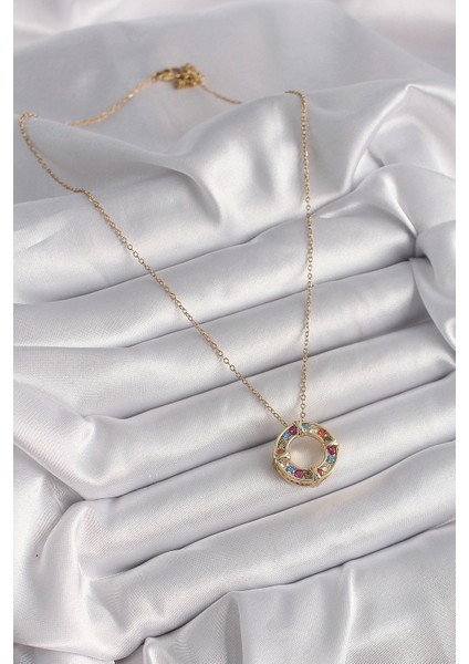 316L Çelik Gold Renk Zincir Renkli Zirkon Taşlı Xoxo Model Kadın Kolye - TJ-BKO9628 fiyatları