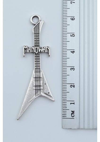 Manowar Elektro Gitar Deri ip Kolye - Gümüş Kaplama - Kadın Erkek Kolye - No:1041