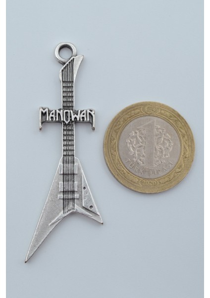 Manowar Elektro Gitar Deri ip Kolye - Gümüş Kaplama - Kadın Erkek Kolye - No:1041