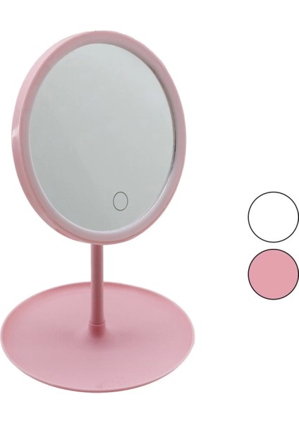 Yuvarlak 7 Inç Ledli - USB Şarjlı Makyaj Aynası 90°takılık Sepetli Ayak Renkli Pls 17.5cm (4887)