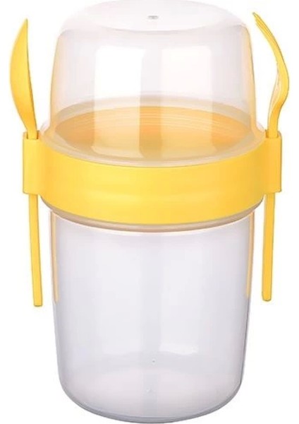 Çift Hazneli - Çatal Kaşıklı Portatif Müsli -Atıştırmalık Kabı 1100 ml (7272)