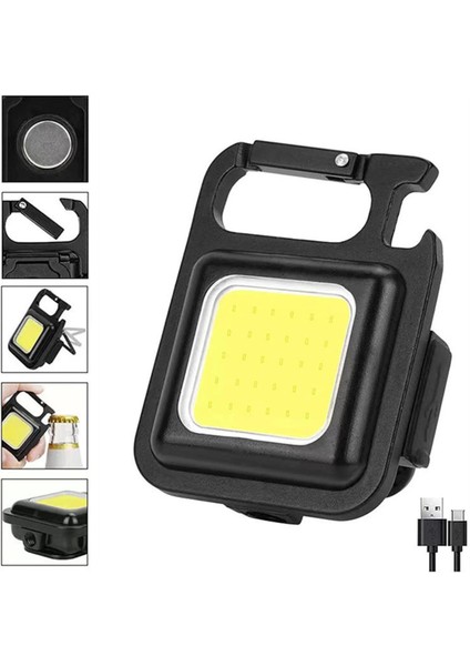 LED Anahtarlıklı Cep Boy Cob LED Metal Kasa Mıknatıslı Şişe Açacağı USB Li Şarj Edilebilir El Feneri Hs-37