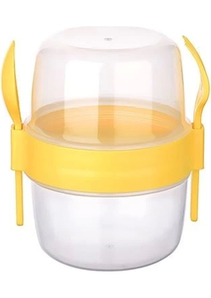 Çift Hazneli - Çatal Kaşıklı Portatif Müsli -Atıştırmalık Kabı 500 ml (7272)