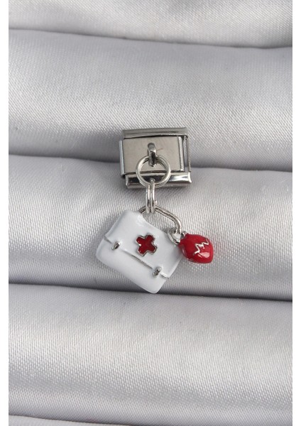 316L Çelik Gümüş Renk Beyaz Sallantı Sağlık Çantası Model Nomination Charm - TJ-BC1102