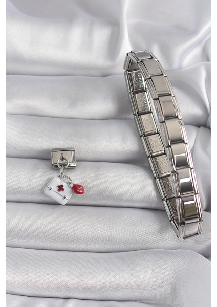 316L Çelik Gümüş Renk Beyaz Sallantı Sağlık Çantası Model Nomination Charm - TJ-BC1102 fiyatları