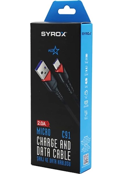 Plus Mıcro USB Örgülü Mikro Samsung 2.0A Şarj - Data Kablosu C91 (4887)