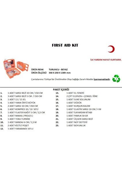 Büyük Boy Ilk Yardım Seti First Aid Kit (4887) fiyatları