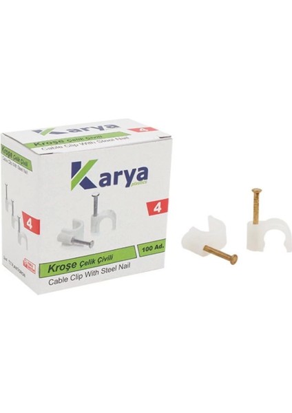 Kroşe 4 Numara Çelik Çivili 8 mm (2*4 Antigron Kablolar Için) 100LÜ Poşet Karya (4887)