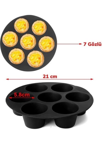 7 Gözlü Silikon Çok Amaçlı Airfryer Muffin Cupcake Kek ve Çörek Pişirme Kalıbı (4887)