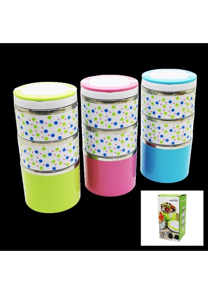 Çiçekli 3lü Sefer Tası - Saklama Kabı Renkli 1.26LT (4887)