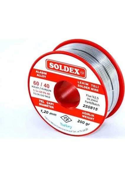 60-40 Lehim Teli 200 gr 1,2 mm - Sn:60 / Pb:40