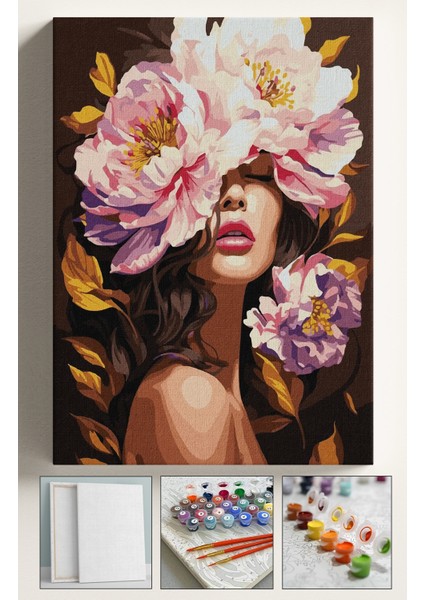Sayılarla Boyama Seti Kasnaklı Boyalar ve Fırçalar Dahil 40X5CM Çiçek Açan Kadın